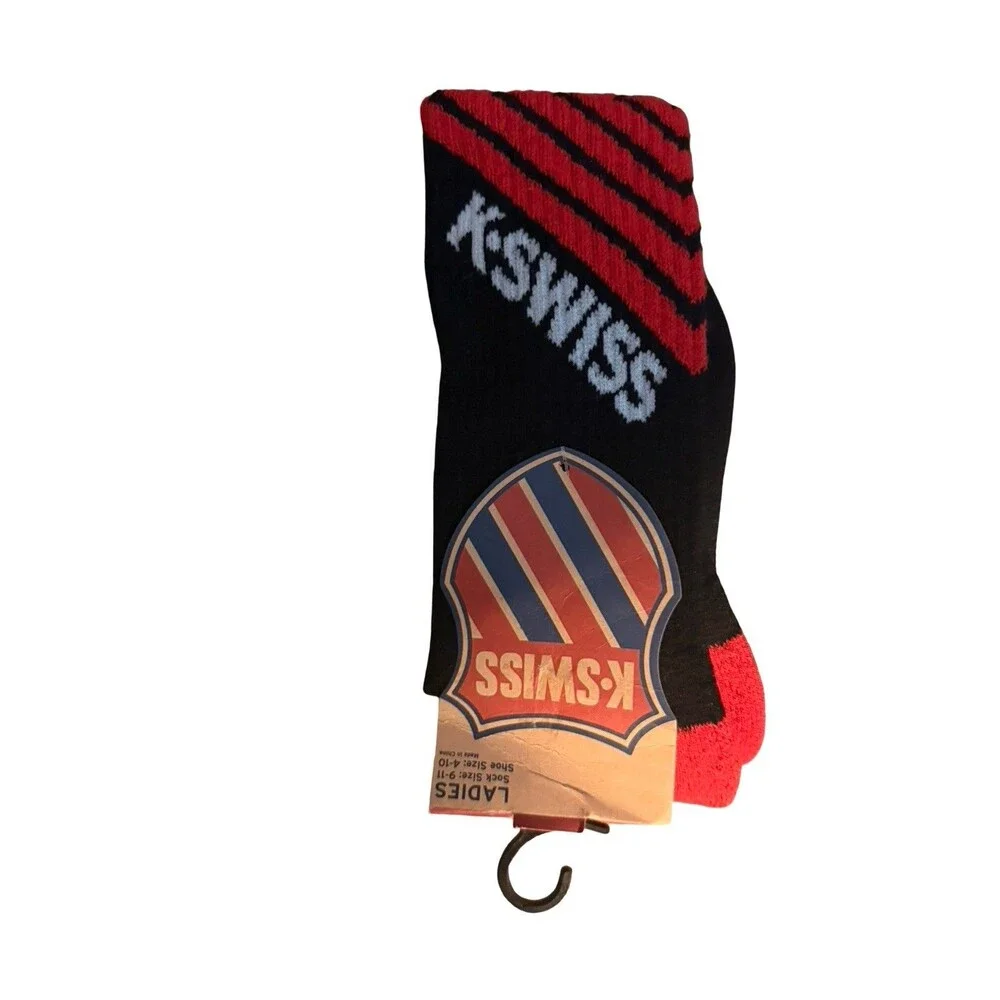 2 Pair K-Swiss Heritage Series Crew Socks Ladies Shoe Size 4-10 Black NEW